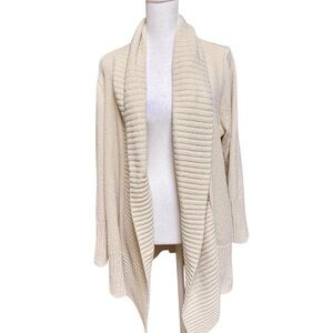 Seven7 Cream Shawl Collar Open Front Cardigan Sweater L Soft Ribbed Cozy